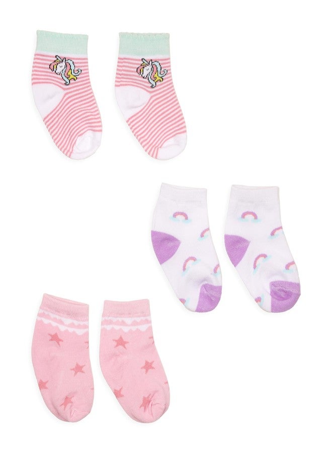 Kicks & Crawl Baby Boys & Baby Girls Anti-skid/slip Unicorn Land Flat Socks-Pack of 3 (6-12M) - Image 1