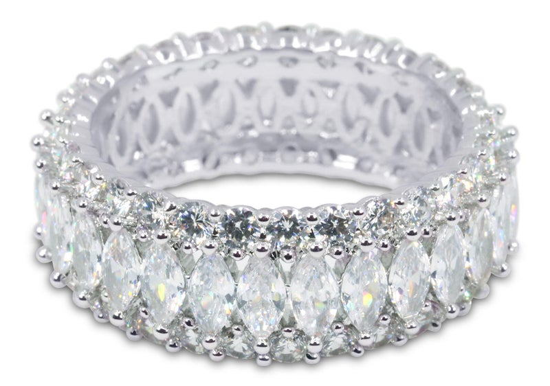 Savlano 18K Gold Plated Cubic Zirconia Marquis Cut Eternity Lustrous Ring Band for Women (6) - Image 2