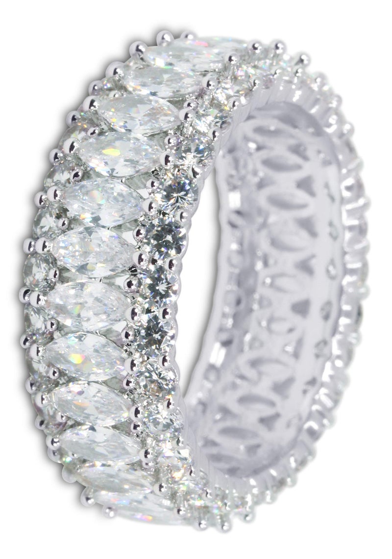 Savlano 18K Gold Plated Cubic Zirconia Marquis Cut Eternity Lustrous Ring Band for Women (6) - Image 1