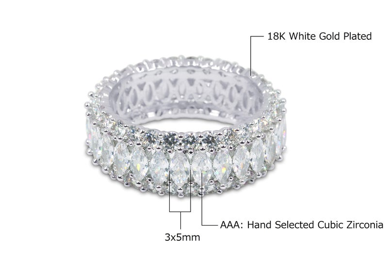 Savlano 18K Gold Plated Cubic Zirconia Marquis Cut Eternity Lustrous Ring Band for Women (6) - Image 3