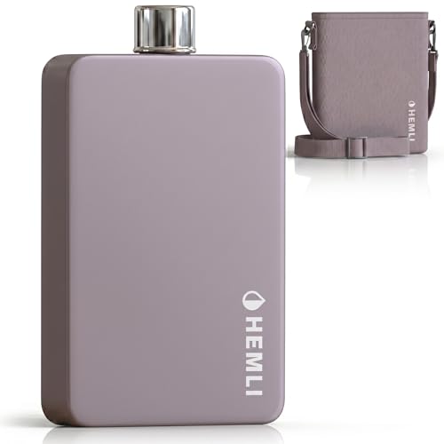 Hemli Flat Water Bottle with Carrying Case – Thin Square Travel Water Bottle Fits in Purses & Bags – Shatterproof BPA-Free Tritan Plastic – Leakproof Silicone Seal (Mauve) - Image 1
