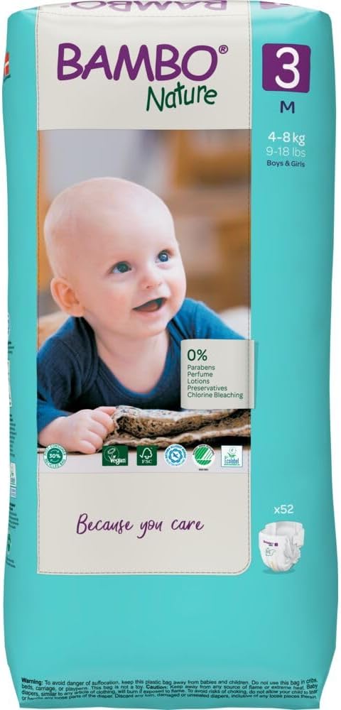 BAMBO NATURE حفاضات بامبو ناتشر المضادة للحساسية للأطفال حفاضات معتمدة بيئياً حماية معززة ضد التسرب خالية تماماً من الكلور صديقة للبشرة و فائقة الامتصاص الحجم 3 52 قطعة - Image 1