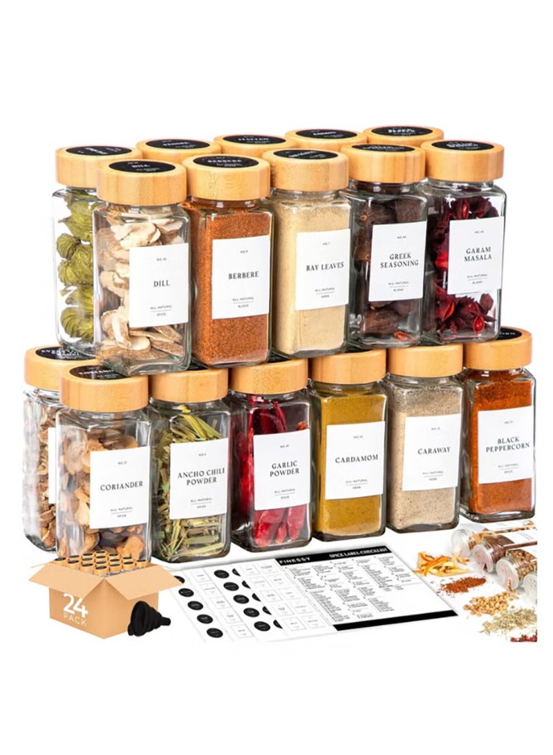 Spice Jars, Seasoning Organizer with Label and Shaker Lid, 24 pcs Empty Glass Spice Container Set  - Image 1
