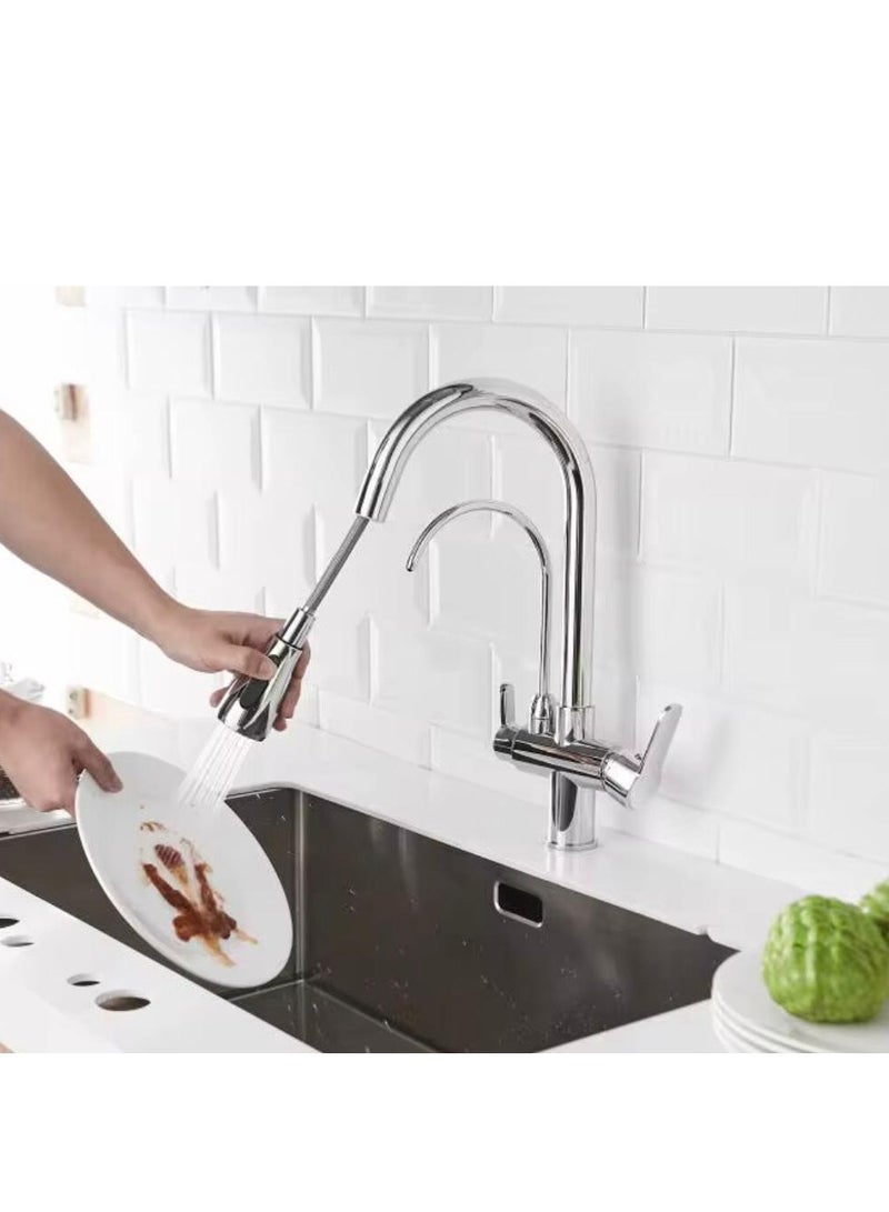 كانا خلاط/صنبور مطبخ KANA، صنبور ثلاثي الأبعاد للسحب من المطبخ مزود بصنبور مياه ساخنة وباردة، صنبور مياه شرب مباشر نقي، صنبور مغسلة. - Image 5