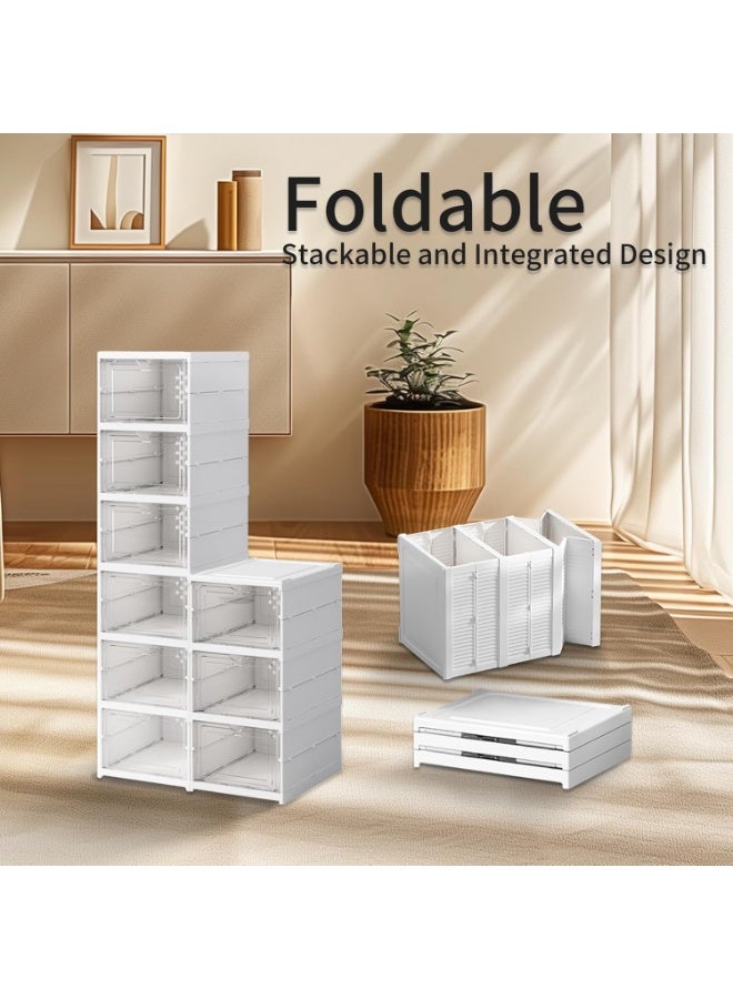 Large White Modern 3-Tier Folding Shoe Rack with Clear Door, Plastic Sneaker Boxes, Stackable Shoe Organizer for Closet, Entryway, Room, 3 Pairs - Image 2