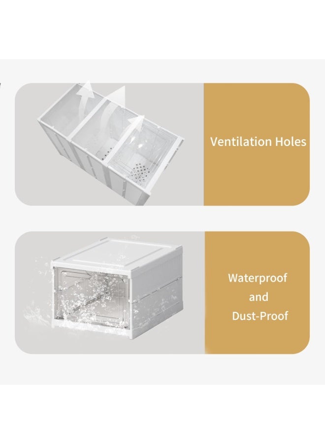 Large White Modern 3-Tier Folding Shoe Rack with Clear Door, Plastic Sneaker Boxes, Stackable Shoe Organizer for Closet, Entryway, Room, 3 Pairs - Image 3