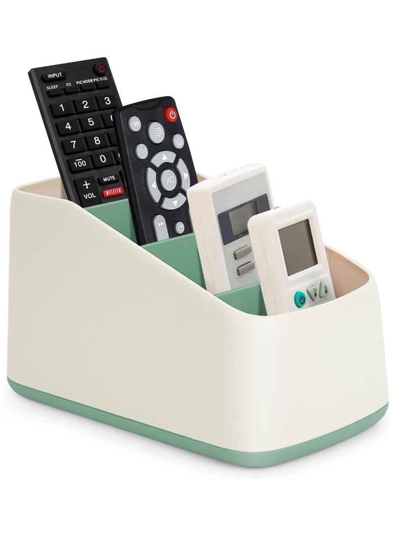 TV Remote Control Holder Organizer Box with 4 Compartments Remote Caddy Tray Table Desk Desktop Storage Organizer for Media Player，Makeup Brush,Pencil,Glassees，Office Supplies（Green） - Image 1