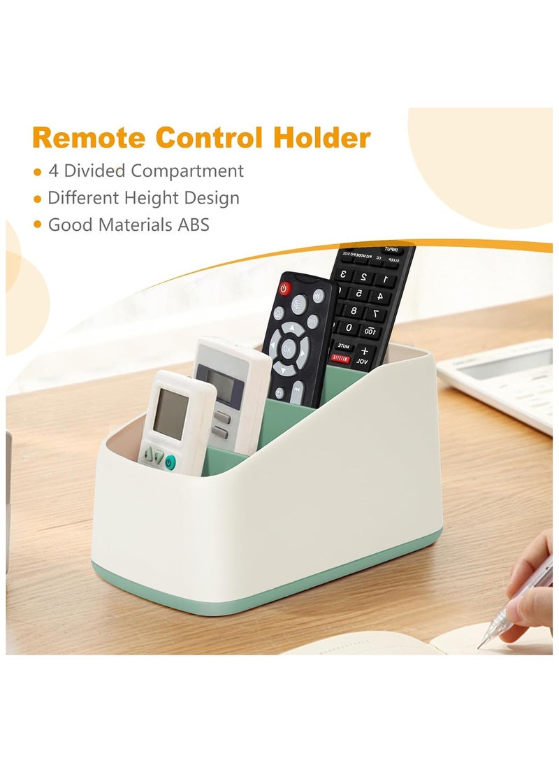 TV Remote Control Holder Organizer Box with 4 Compartments Remote Caddy Tray Table Desk Desktop Storage Organizer for Media Player，Makeup Brush,Pencil,Glassees，Office Supplies（Green） - Image 2