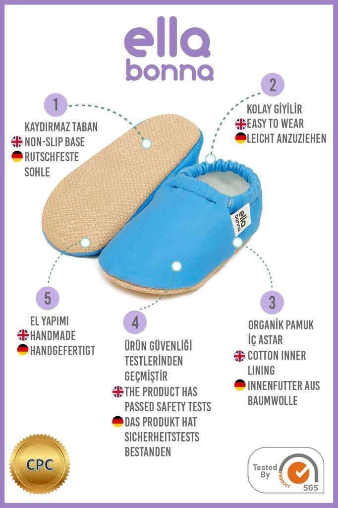 Ella Bonna Patterned Baby Booties, Non-Slip Sole, Home Nursery Shoes Slippers, Blue  - Image 3