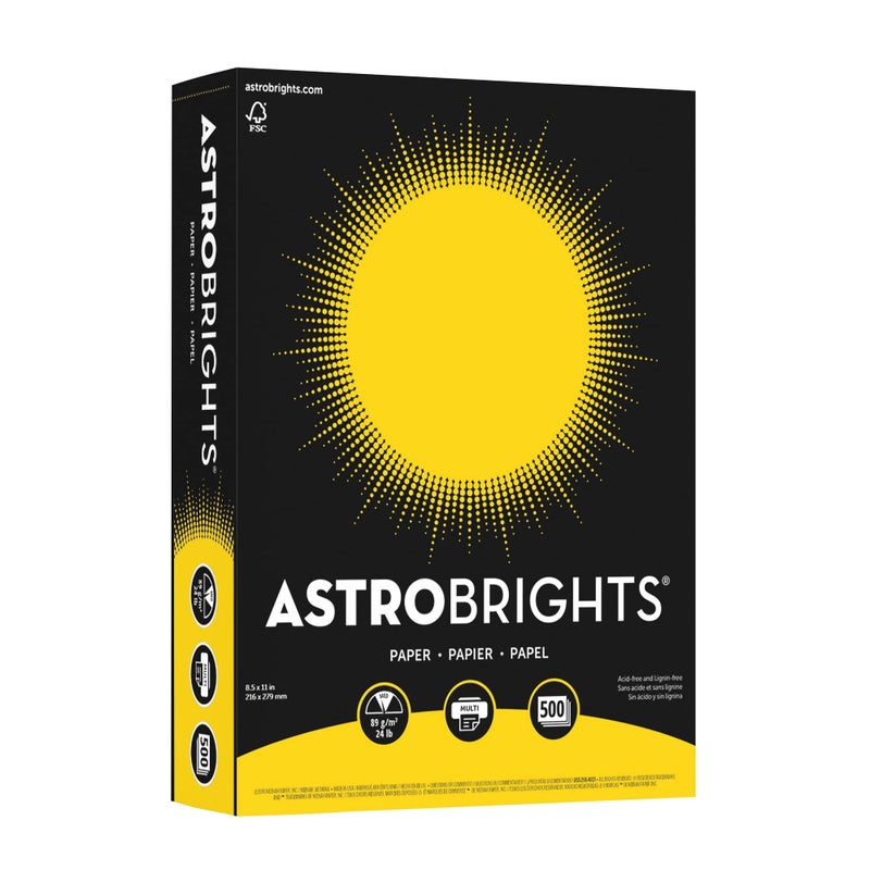 Neenah Astrobrights Bright Color Paper, 8 1/2in. x 11in., 24 Lb, FSC Certified, Solar Yellow, Ream Of 500 Sheets, 21538 - Image 1