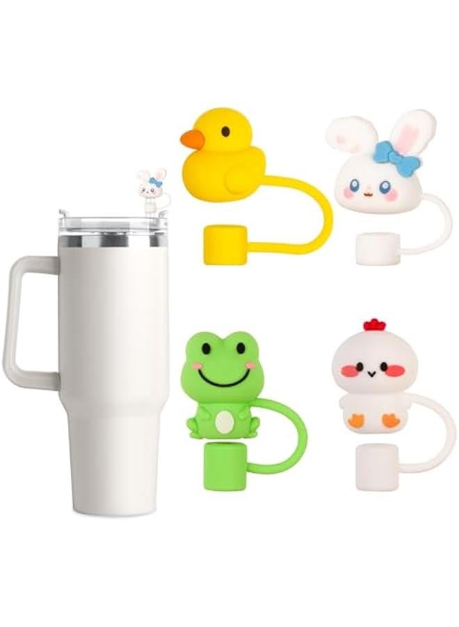 RTYY ويلنورن غطاء بماصة لكوب ستانلي، 4 عبوات من القش من السيليكون متوافقة مع كوب 30 و40 اونصة، رؤوس ماصة قابلة لاعادة الاستخدام على شكل حيوانات لطيفة مقاومة للغبار 10 ملم / 0.4 انش - Image 1