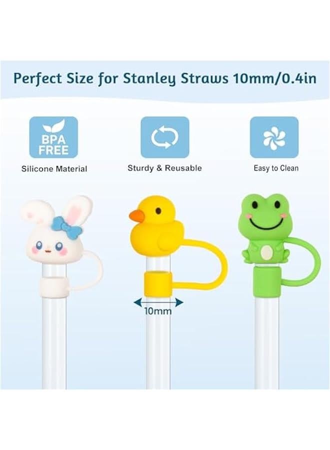 RTYY ويلنورن غطاء بماصة لكوب ستانلي، 4 عبوات من القش من السيليكون متوافقة مع كوب 30 و40 اونصة، رؤوس ماصة قابلة لاعادة الاستخدام على شكل حيوانات لطيفة مقاومة للغبار 10 ملم / 0.4 انش - Image 2