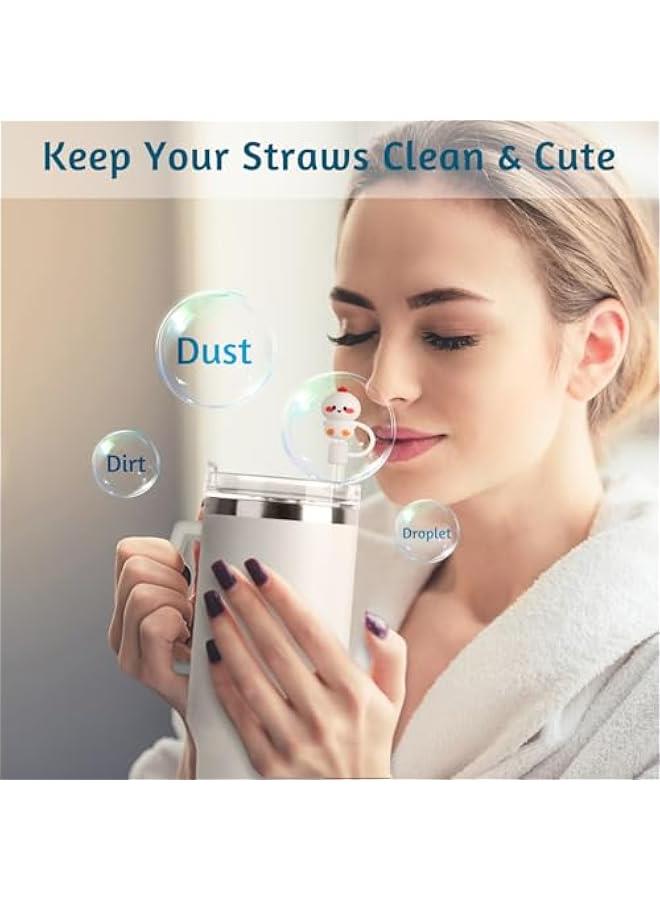 RTYY ويلنورن غطاء بماصة لكوب ستانلي، 4 عبوات من القش من السيليكون متوافقة مع كوب 30 و40 اونصة، رؤوس ماصة قابلة لاعادة الاستخدام على شكل حيوانات لطيفة مقاومة للغبار 10 ملم / 0.4 انش - Image 3