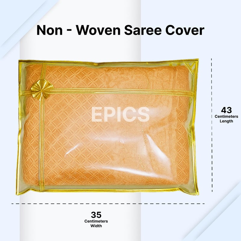 Epics present (Pack of 12) Gold Bow With Golden Border & Full Transparent PVC Non-Woven Single Saree Cover, Lahenga Gown Cover, Clothes Storage Bag/Best for Gifting - Image 3