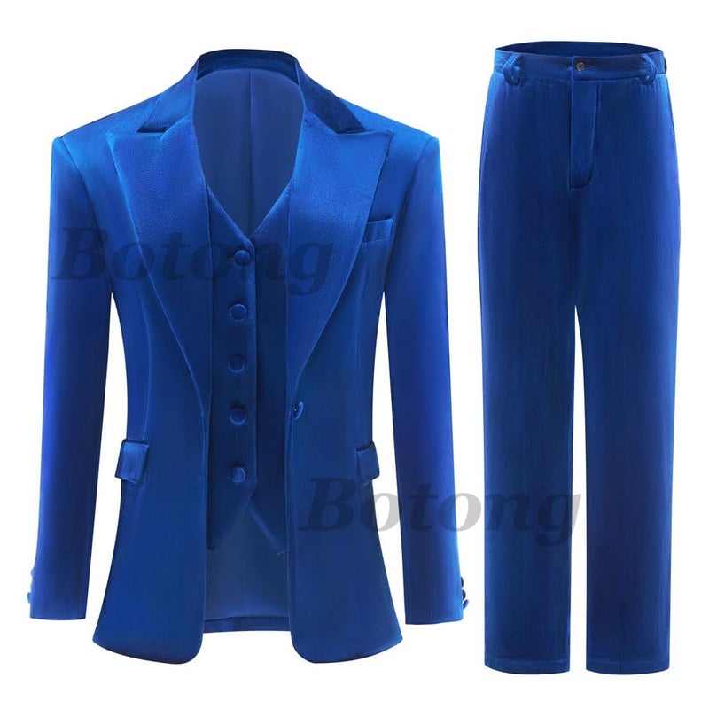 Botong 3 PC Womens Velvet Suit One Button Office Work Outfit Womens Pants Suit Prom Tuxedos Royal Blue M - Image 1