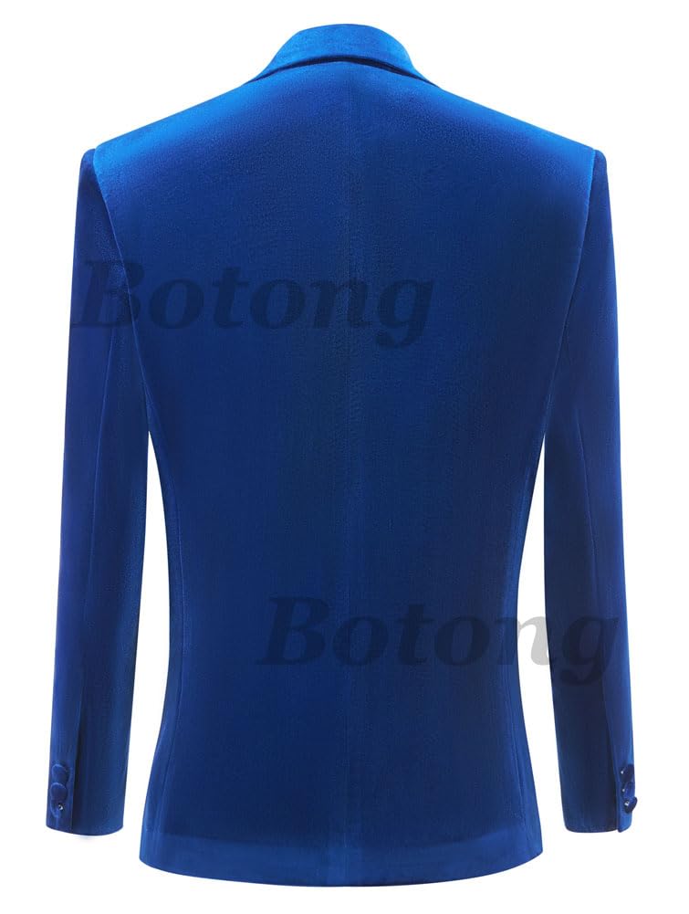 Botong 3 PC Womens Velvet Suit One Button Office Work Outfit Womens Pants Suit Prom Tuxedos Royal Blue M - Image 2