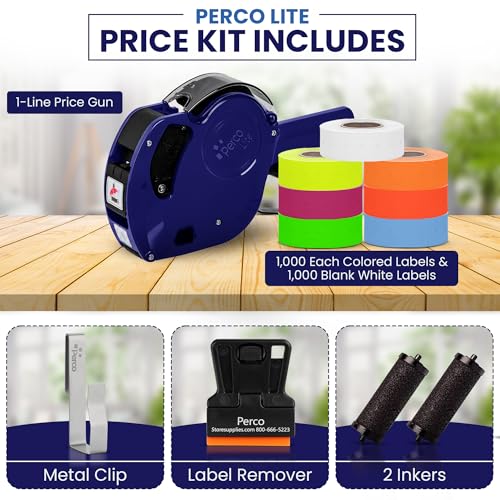 Perco Lite 1 Line Price Gun Kit for Retail Business Includes 6 Multicolored Rolls Gun Clip Ink Rollers PreLoaded Pricing Gun w Labels Ink - Image 3
