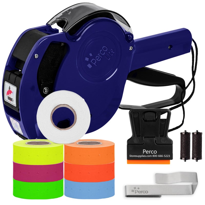 Perco Lite 1 Line Price Gun Kit for Retail Business Includes 6 Multicolored Rolls Gun Clip Ink Rollers PreLoaded Pricing Gun w Labels Ink - Image 2