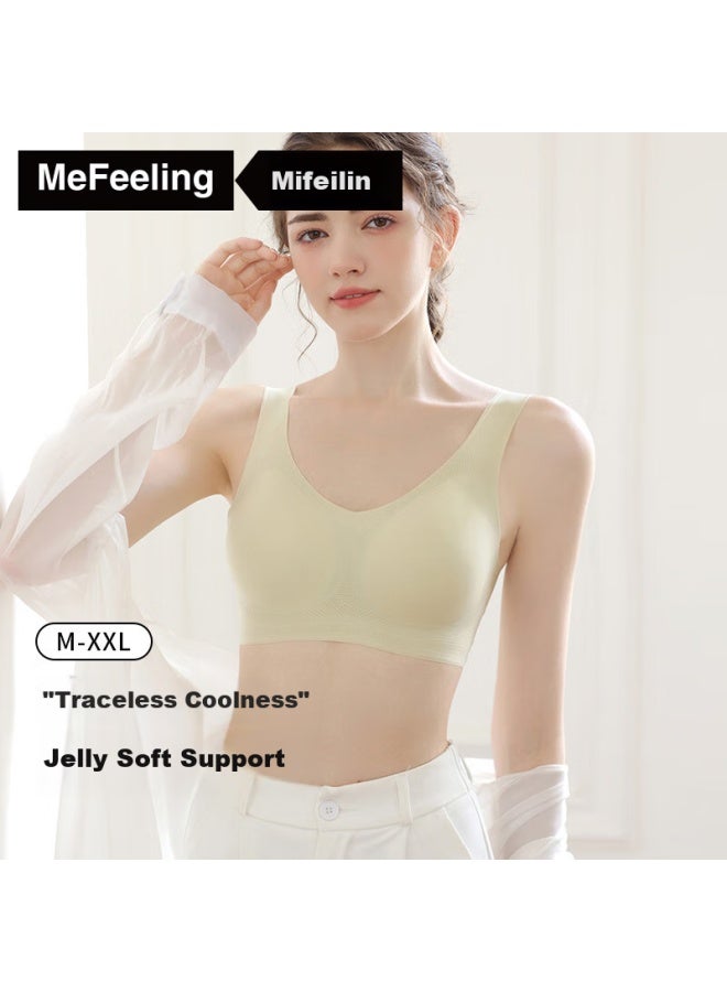 Me Feeling Seamless Bra For Women, Summer Thin Ice Silk, Push-up For Small Anti-sagging, Fixed Cups, Sports Backless Bra - Image 1
