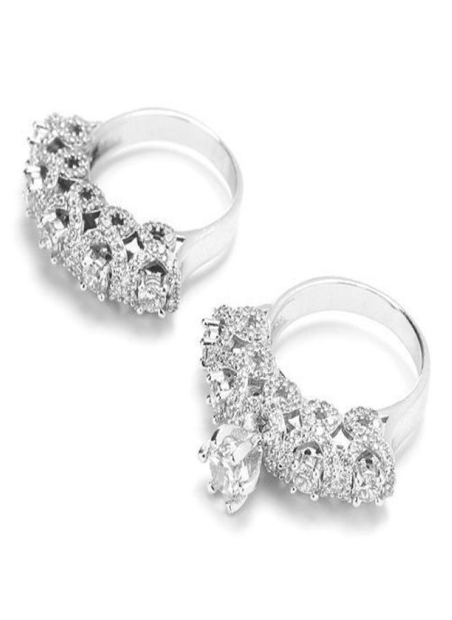 3Diamonds - Elegant Platinum-Plated Diamond Twins Rings by Dar Jewelry - Unique Design, High-Quality Craftsmanship, Perfect for Special Occasions - Image 1