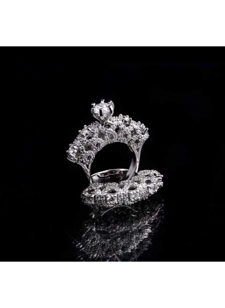 3Diamonds - Elegant Platinum-Plated Diamond Twins Rings by Dar Jewelry - Unique Design, High-Quality Craftsmanship, Perfect for Special Occasions - Image 1