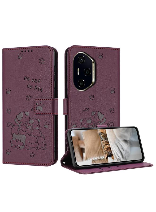 S-TOP Case For Honor 300 Pro Embossed Kitten Phone Leather Case with Lanyard - Image 1