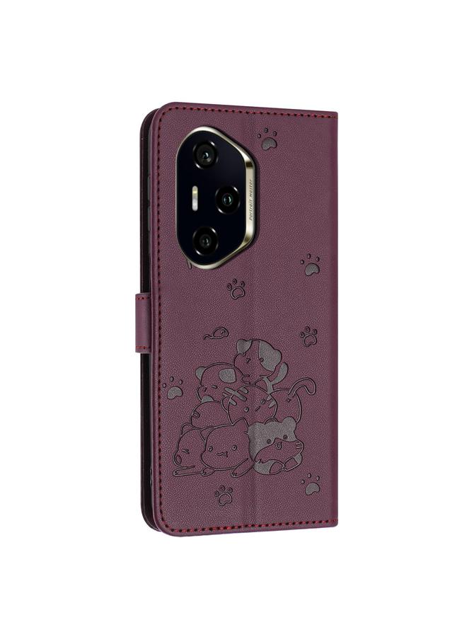 S-TOP Case For Honor 300 Pro Embossed Kitten Phone Leather Case with Lanyard - Image 3