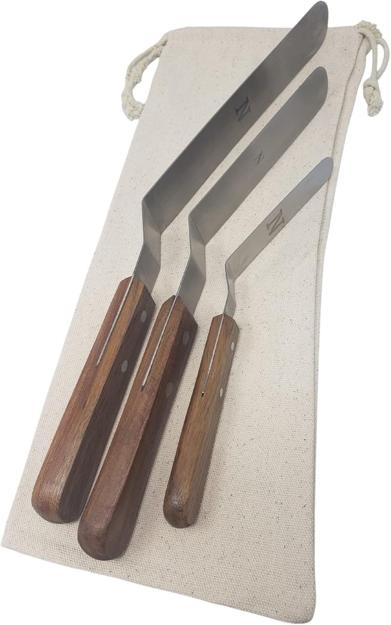 Nutlink Offset Stainless Steel Spatula Set with Wood Handles and Storage/Gift Bag - Professional Cake Decorating Tools - 4", 6.5" & 8" Stainless Steel Offset Blade Cake Spatula Set - Image 2