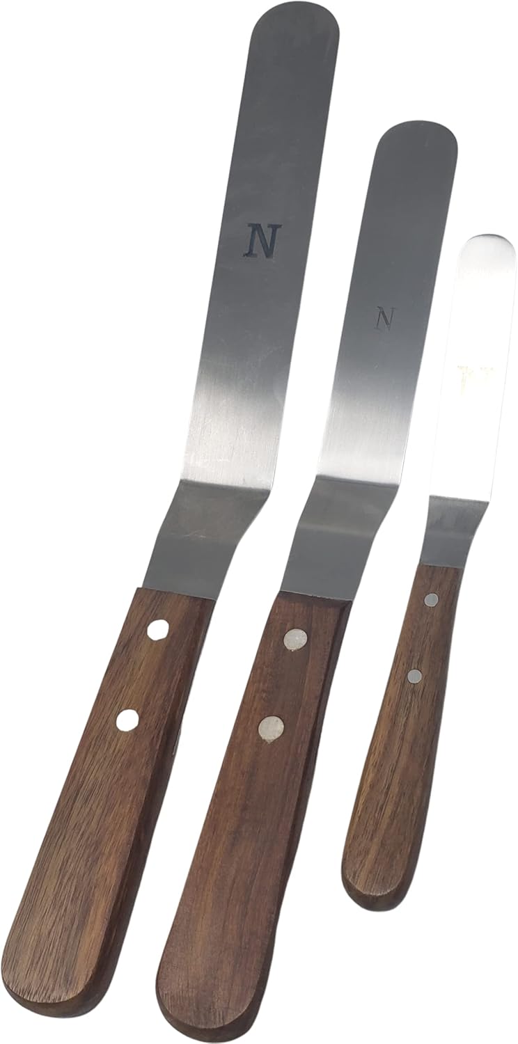 Nutlink Offset Stainless Steel Spatula Set with Wood Handles and Storage/Gift Bag - Professional Cake Decorating Tools - 4", 6.5" & 8" Stainless Steel Offset Blade Cake Spatula Set - Image 3