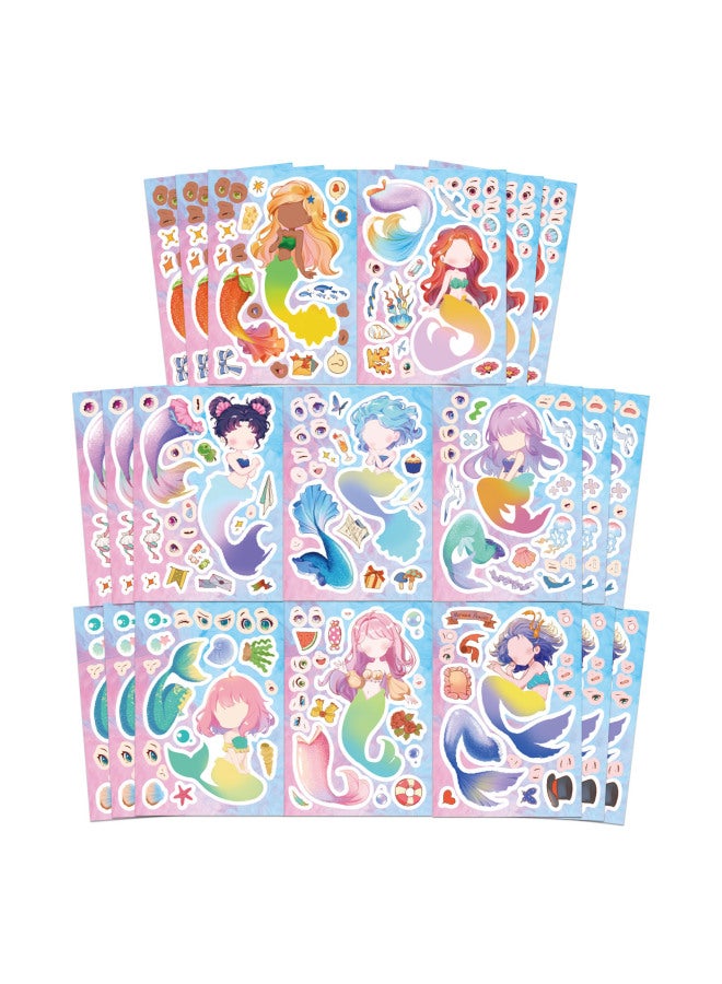 Cute Mermaid Princess Face Change Sticker Cartoon Children Interactive Educational Diy Collage Waterproof