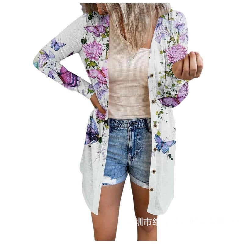 Women's Floral Print Cardigan Sweater - Image 2
