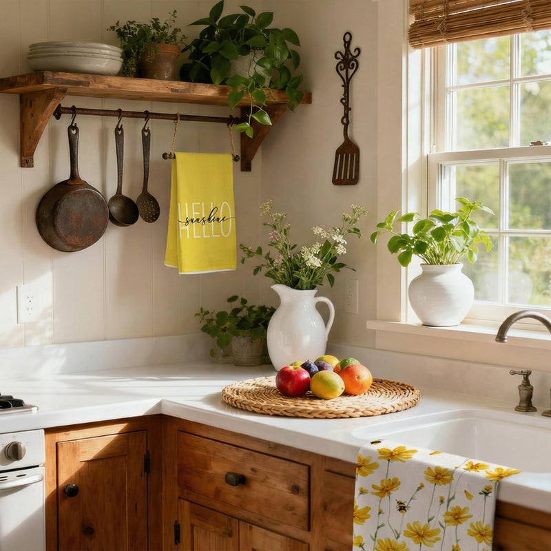 GEEORY Kitchen Towels for Spring Summer Decor Yellow Daisy Dish Towels 18 x 26 Inch Ultra Absorbent Bar Drying Cloth Hello Sunshine Hand Towel for Kitchen Bathroom Party Home Decorations Set of 2 - Image 4