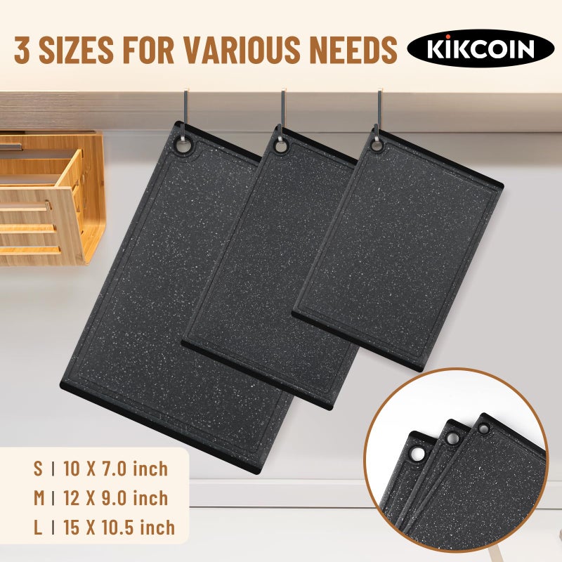 Kikcoin Plastic Cutting Boards for Kitchen, 3-Piece Large Cutting Board Set Dishwasher Safe Chopping Boards with Non-slip Feet and Juice Grooves, Kikcoin - Image 2