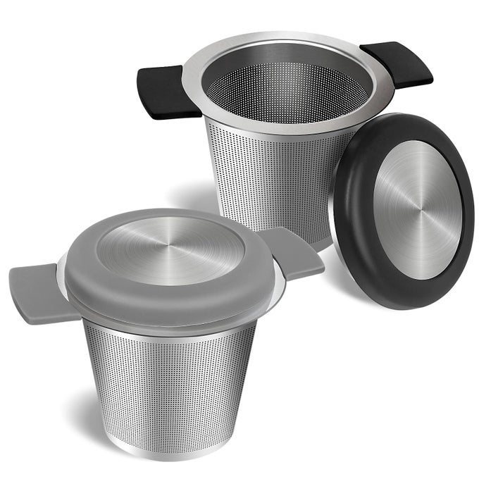 2PCS TEA INFUSER FOR LOOSE TEA 304 FINE MESH STRAINER WITH SILICONE HEAT PROOF HANDLES TEA AND COFFEE FILTER FOR CUPSTEAPOTS MUGS