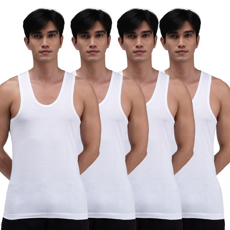 Amul Comfy White Men Cotton Solid Vest Sleeveless (Pack of 4) - Image 1