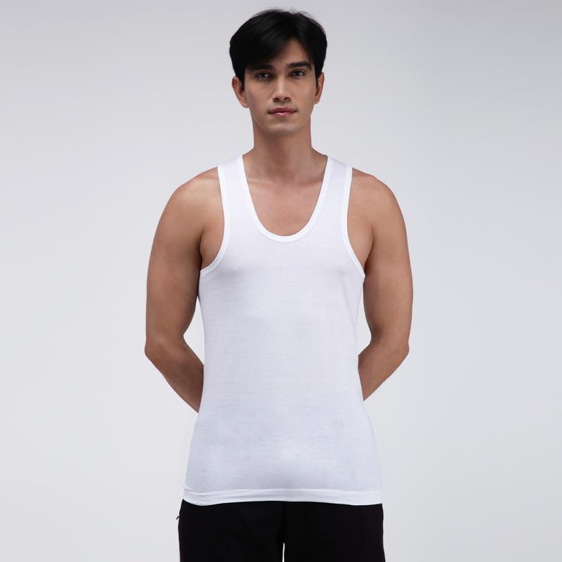 Amul Comfy White Men Cotton Solid Vest Sleeveless (Pack of 4) - Image 2