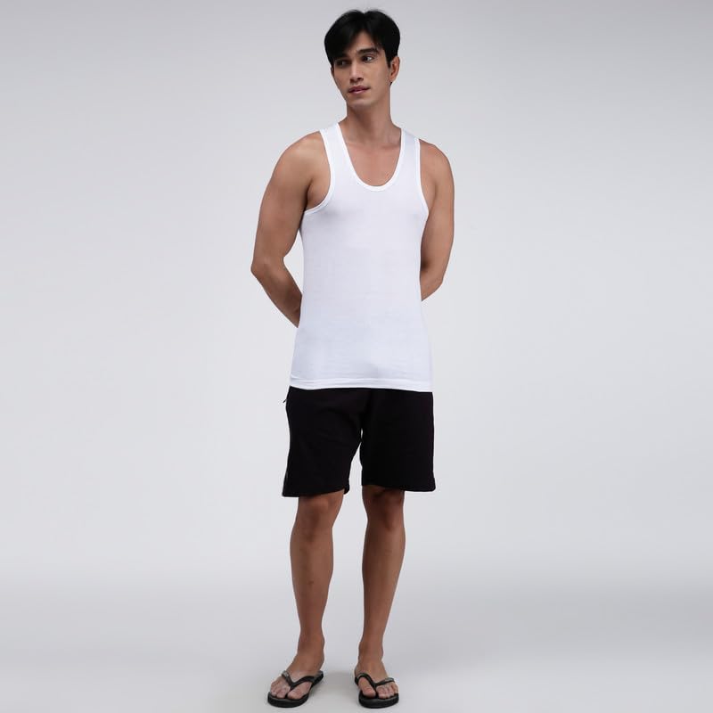 Amul Comfy White Men Cotton Solid Vest Sleeveless (Pack of 4) - Image 3