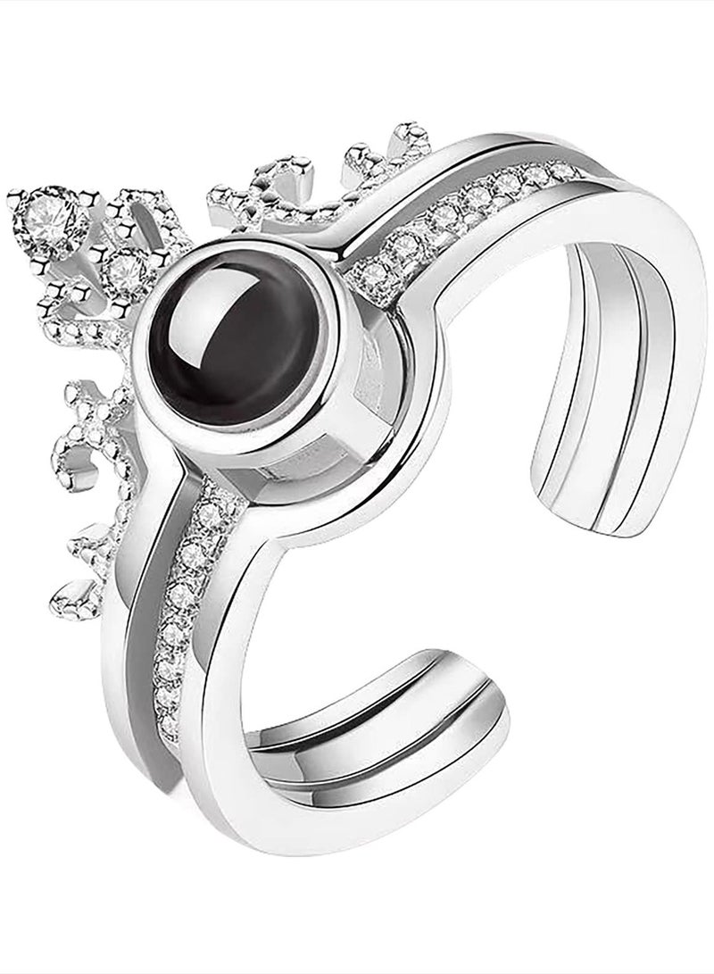 خاتم حجر الإسقاط 100 لغة أحبك خاتم فضي اللون هدايا مجوهرات الخطوبة الزفاف - Image 1