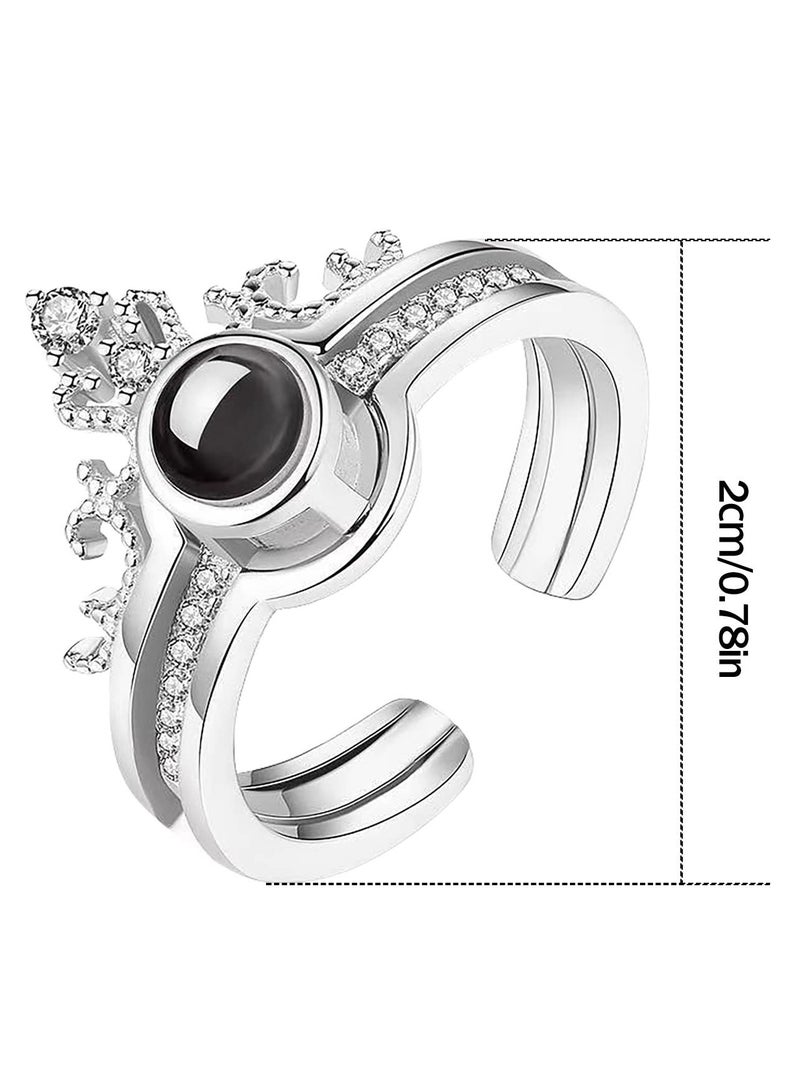 خاتم حجر الإسقاط 100 لغة أحبك خاتم فضي اللون هدايا مجوهرات الخطوبة الزفاف - Image 2