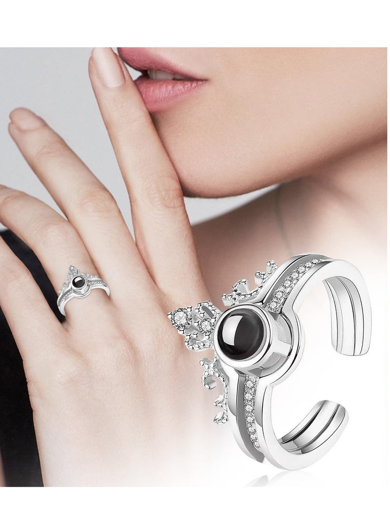 خاتم حجر الإسقاط 100 لغة أحبك خاتم فضي اللون هدايا مجوهرات الخطوبة الزفاف - Image 3