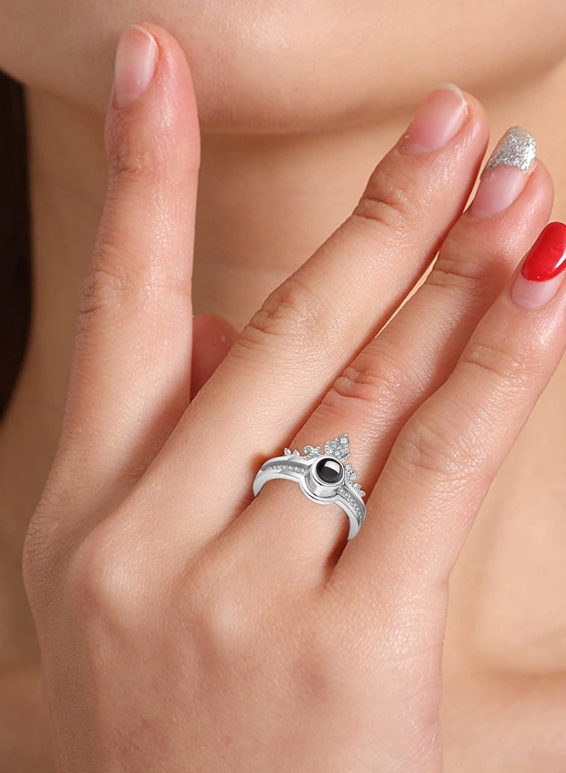 خاتم حجر الإسقاط 100 لغة أحبك خاتم فضي اللون هدايا مجوهرات الخطوبة الزفاف - Image 5