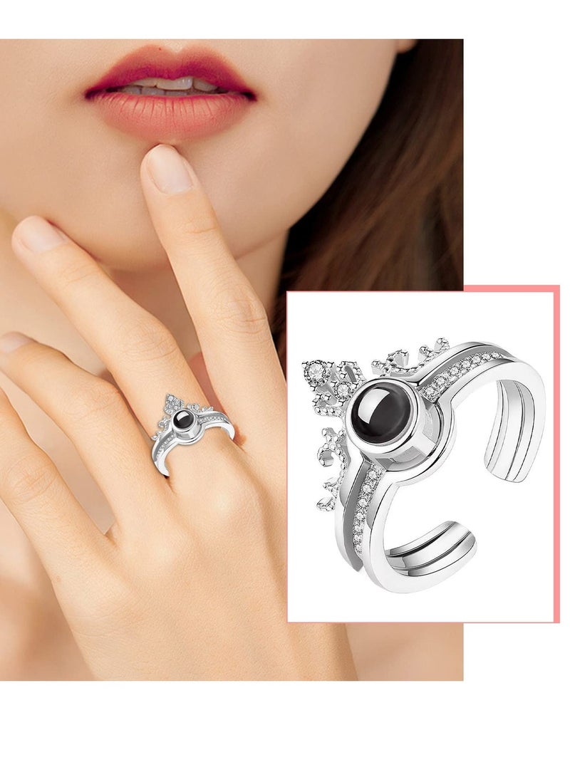 خاتم حجر الإسقاط 100 لغة أحبك خاتم فضي اللون هدايا مجوهرات الخطوبة الزفاف - Image 4