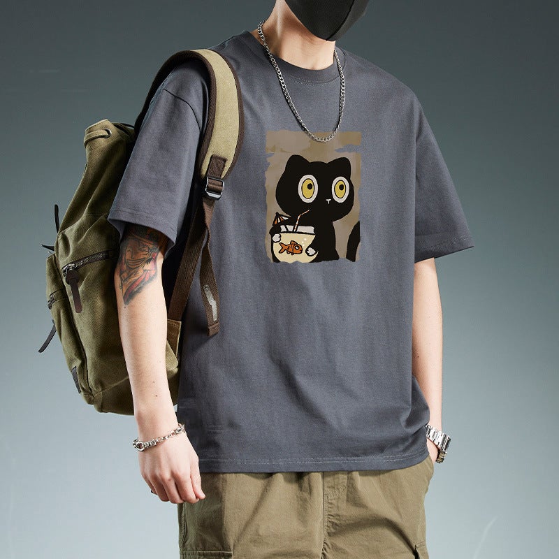 2025 New Short-Sleeved T-Shirt Boys Summer Trendy Brand Ins Loose Round Neck Cartoon Japanese Style Style Couple Tops - Image 3