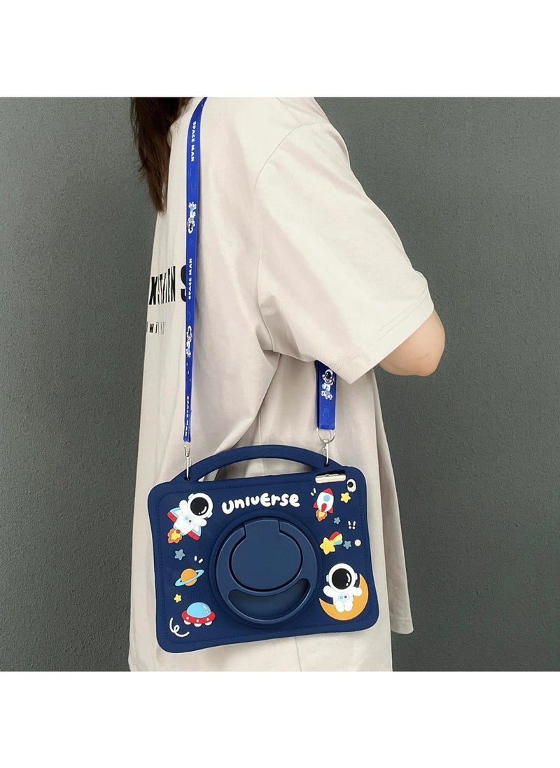 VKL - Case for Xiaomi Redmi Pad SE 11 inch 2023 Tablet, Portable Handle Stand, Kids Friendly Soft Silicone Cover with Shoulder Strap for Xiaomi Redmi Pad SE 11 inches 2023 (Navy blue) - Image 1