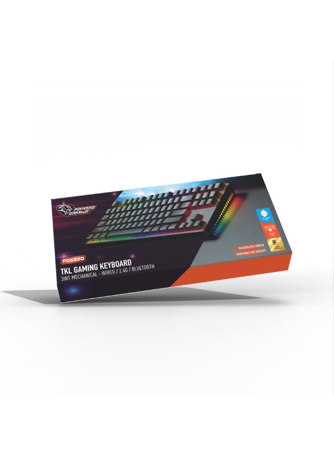 porodo - 3in1 Wireless Mechanical Keyboard TKL Gateron Switch / USB Wire / 2.4G / Bluetooth Connection / Anti- Ghosting Keys /RGB 20 Modes Lights / Wireless Gaming Keyboard - Black - Image 1