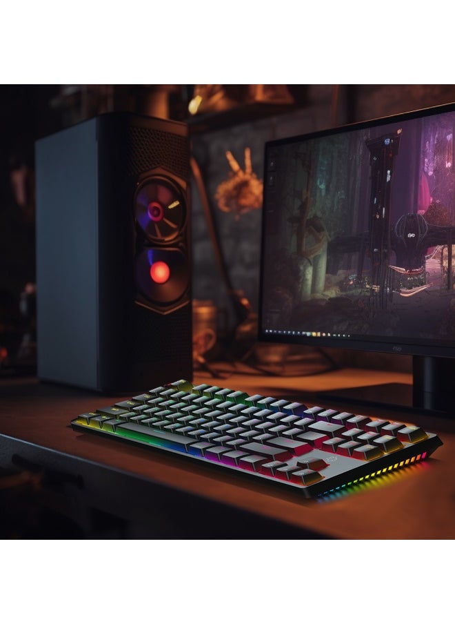 porodo - 3in1 Wireless Mechanical Keyboard TKL Gateron Switch / USB Wire / 2.4G / Bluetooth Connection / Anti- Ghosting Keys /RGB 20 Modes Lights / Wireless Gaming Keyboard - Black - Image 1