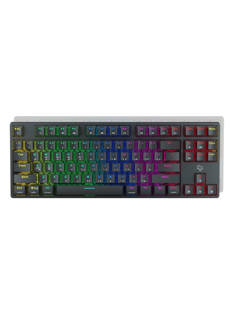 porodo - 3in1 Wireless Mechanical Keyboard TKL Gateron Switch / USB Wire / 2.4G / Bluetooth Connection / Anti- Ghosting Keys /RGB 20 Modes Lights / Wireless Gaming Keyboard - Black - Image 1