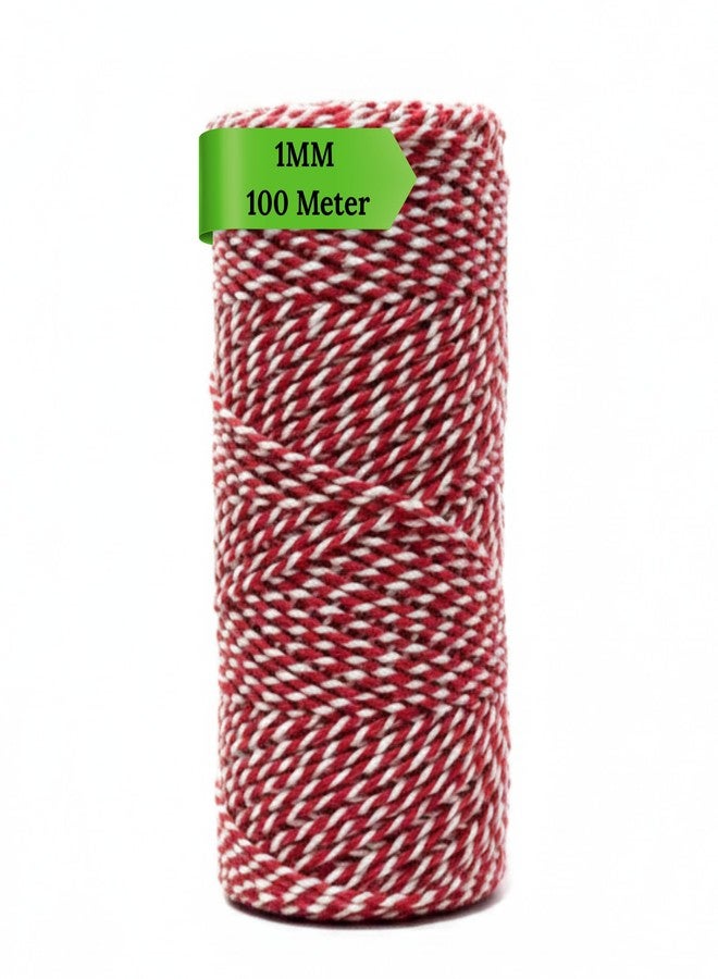 CROCHETA Polycotton Twine Macrame Thread | Natural Cotton Craft String for DIY Projects, Macrame, Wrapping, Handmade Décor & Gift Packaging (Red & White, 1MM, 100 Meter)