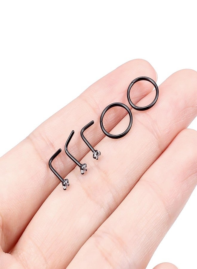 Hoeudjo 20G Surgical Steel Hinged Nose Hoops for Women Nose Studs 2MM Clear Crystal Nostril Ring Body Piercing Jewelry for Women Men Black - Image 5
