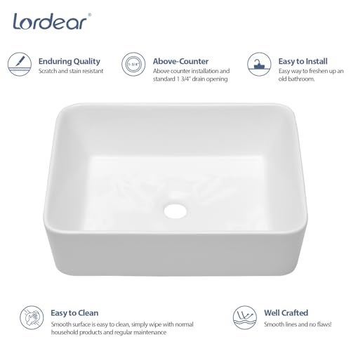 Lordear Vessel Sink With Faucet Combo 19"x15" Rectangular Bathroom Vessel Sink Faucet Combo Modern Rectangle Above Counter White Porcelain Ceramic Vessel Vanity Sink - Image 3